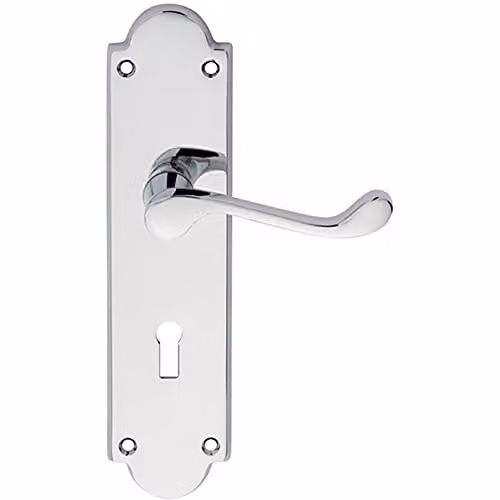 Loops Pair Victorian Scroll Handle on Lock Backplate in Polished Chrome, W: 20.5 cm, H: 4.9 cm