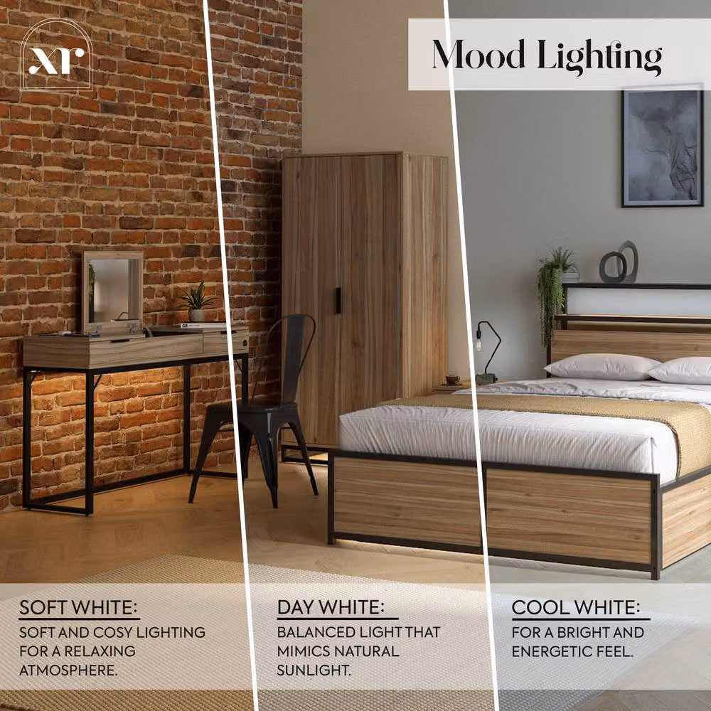 X Rocker Denver Dressing Table with Wireless Charging and App Control LED Lights in Light Oak – 3