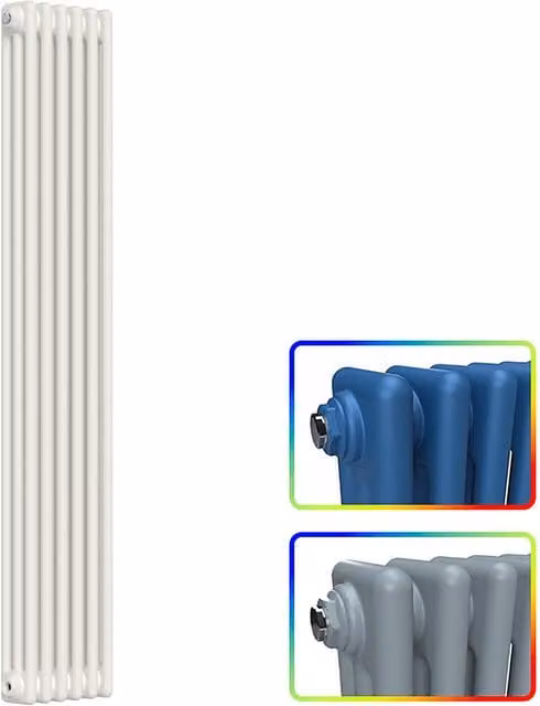 Lux Heat Vertical Coloured Column Radiator, Custom Painted RAL, White, H: 150 cm, W: 29 cm