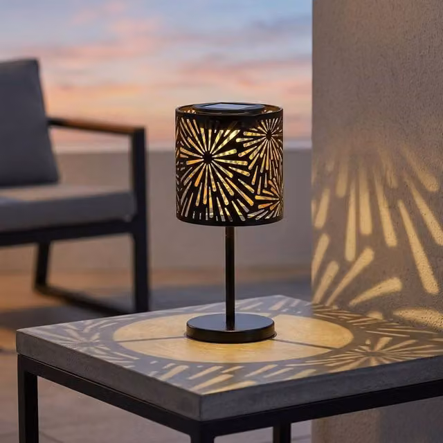 Garden Greatness Lunaria Patterned Solar Starburst Table Lamp in Black – 1