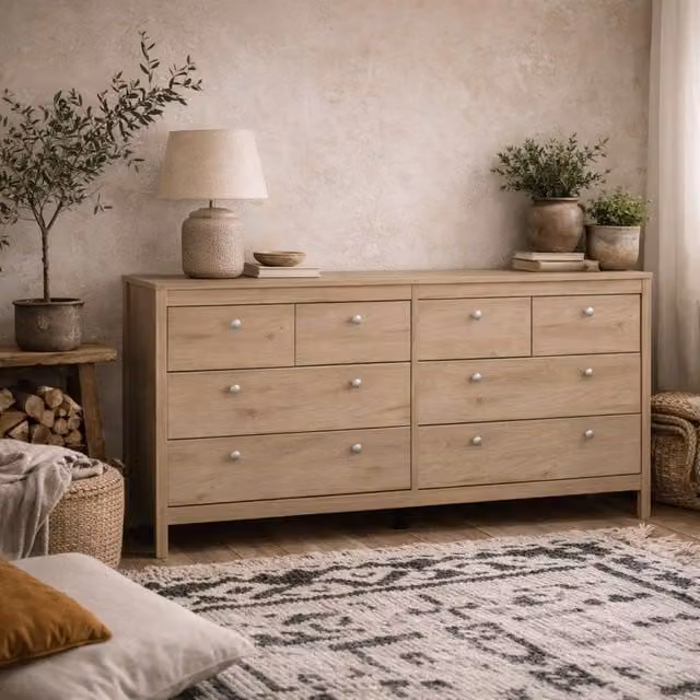 Wyld Haus Gossmere 8 Drawer Chest in Hickory Oak Effect, Natural Brown – 1