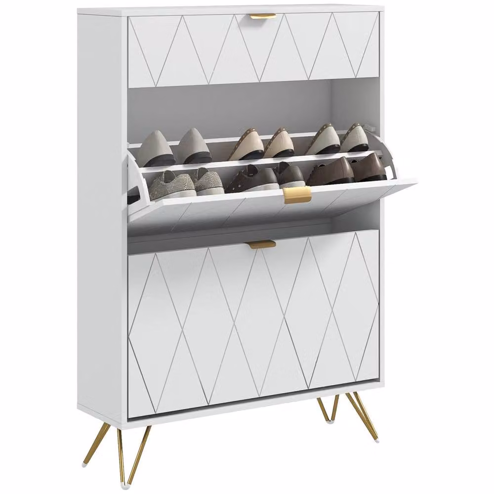 Wyld Haus Molari Doha Narrow White Shoe Cabinet with 2 Tilting Drawers, H 117 x W 62 x D 24 cm – 2