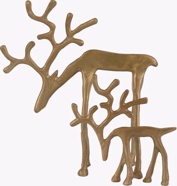 Perch & Parrow Set of 2 Nordic Woodland Metal Reindeer in Gold
