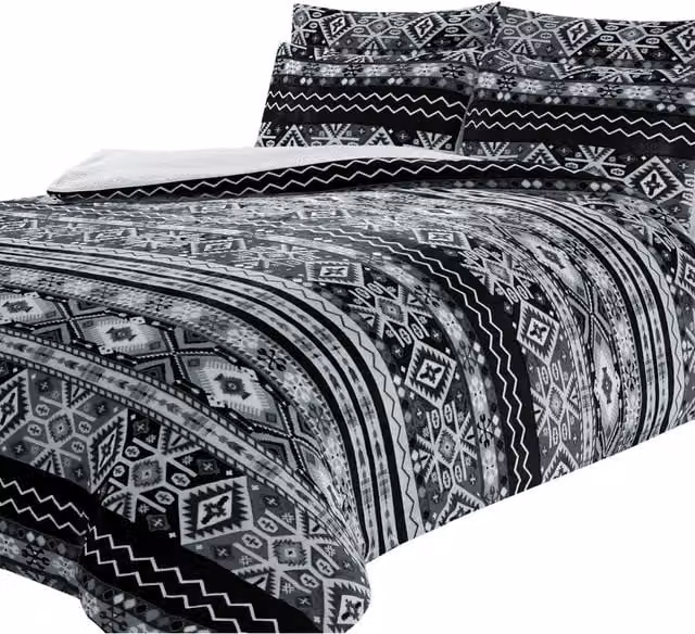 NewEdgeBlinds Grey Aztec Printed Fleece Teddy Duvet Set, W: 140 cm, L: 200 cm