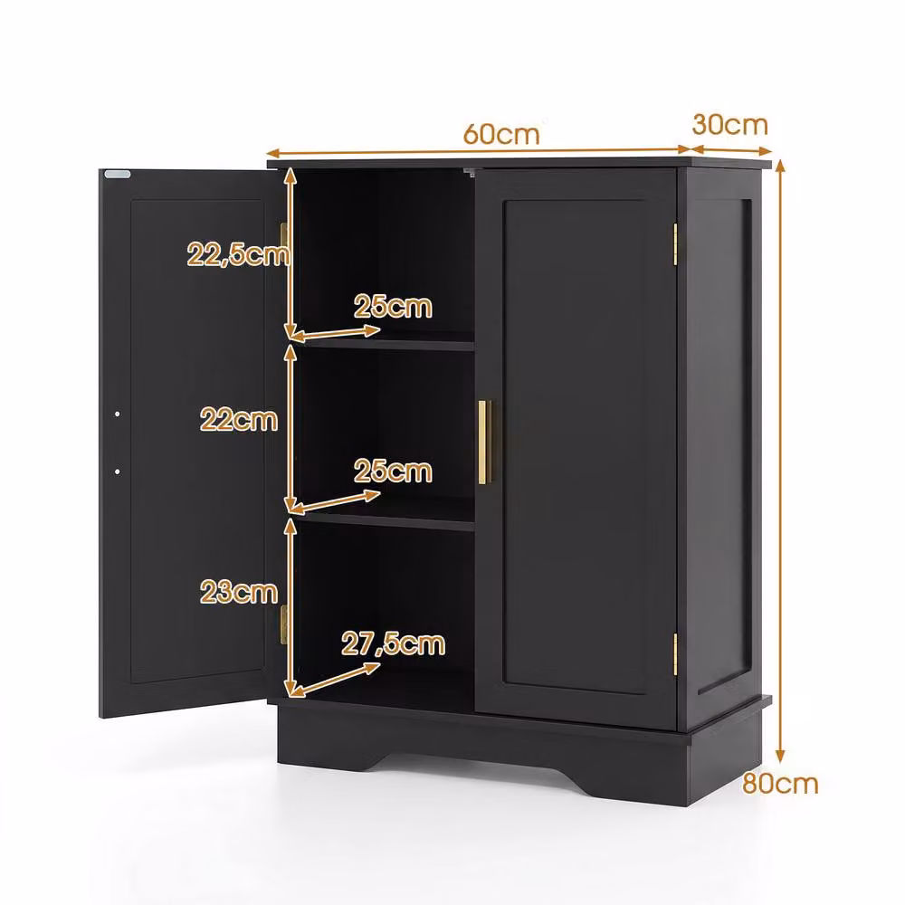 Costway Modern Black Bathroom and Kitchen Floor Storage Cabinet with Hinged Doors and Adjustable Shelves – 7