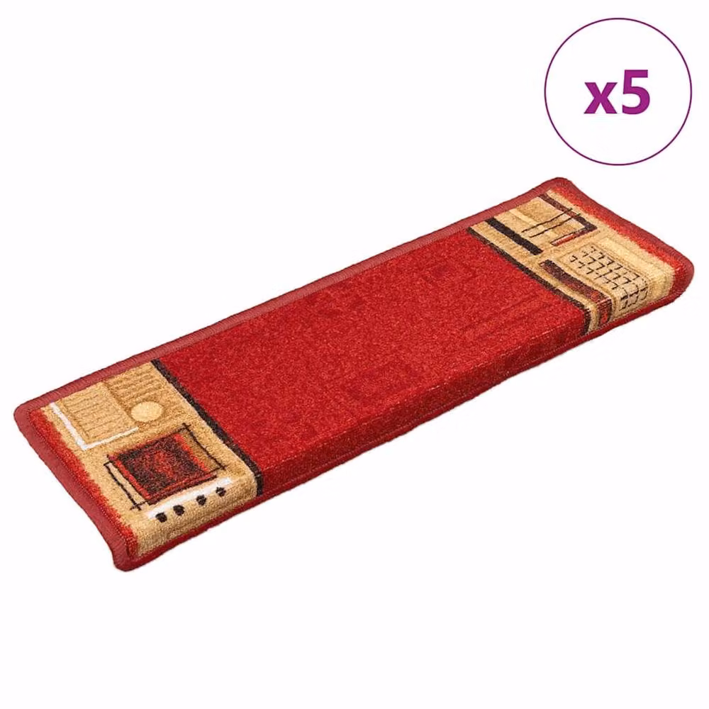 Berkfield Home Self-adhesive Non-slip Stair Mats, Red, 5 Pieces, W: 65 cm, D: 21 cm, H: 4 cm – 2