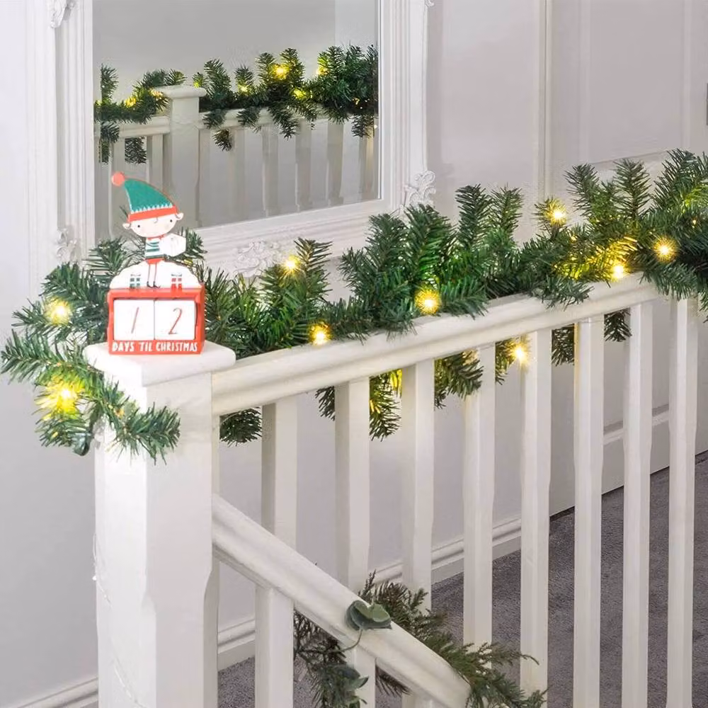 FLAVORA Green Christmas Garland with Warm White LED Lights, W/D/H: 100 x 15 x 1 cm – 2