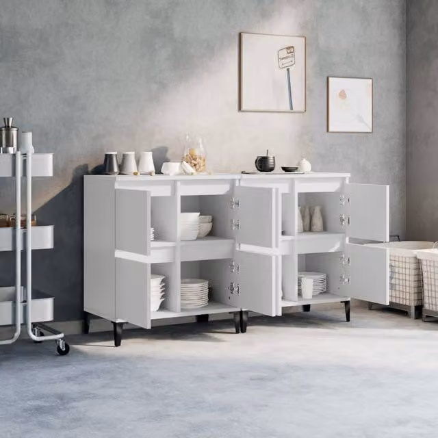Berkfield Home Set of 2 Modern White Sideboards in Engineered Wood, W/D/H: 60 x 35 x 70 cm
