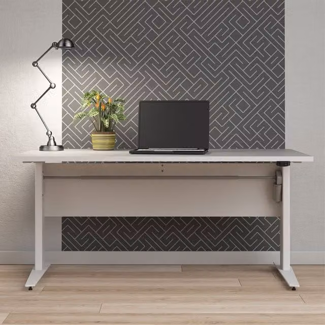 Furniture To Go White Height Adjustable Computer Desk with Manual Crank