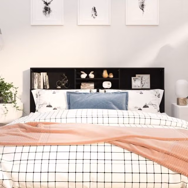 Berkfield Home Modern Black Wall Mounted Headboard Cabinet with Side Compartments W/D/H: 180 x 19 x 103.5 cm – 1