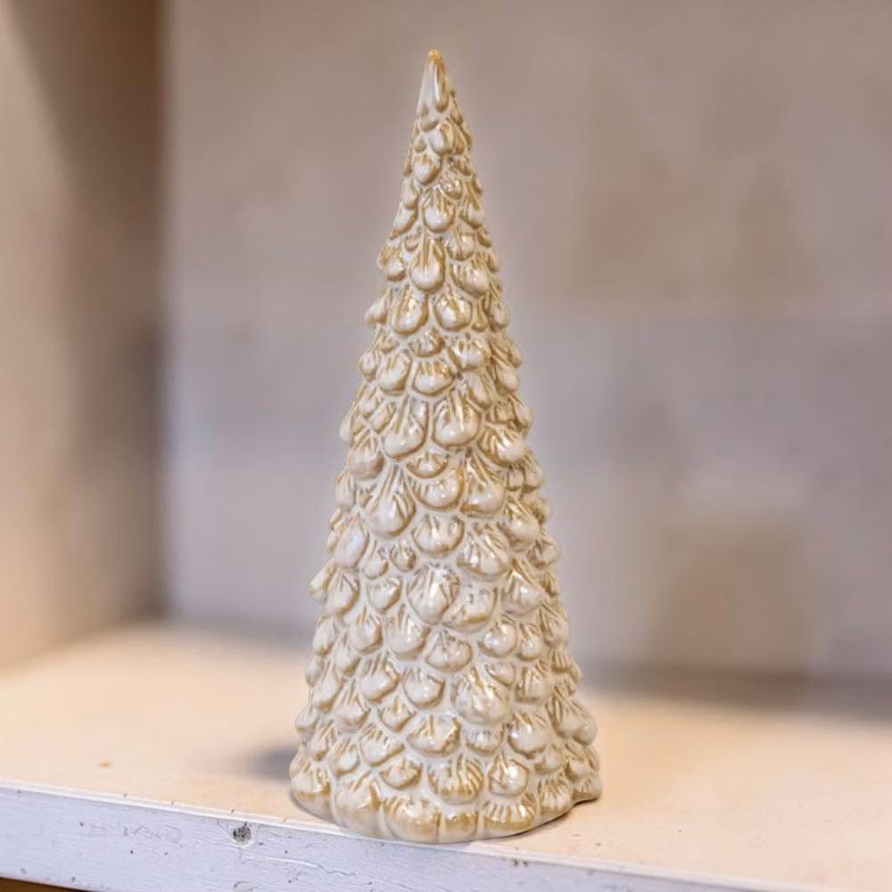 Four Candle Cream and Gold Glazed Layered Ceramic Christmas Tree, Height: 21 cm – 2