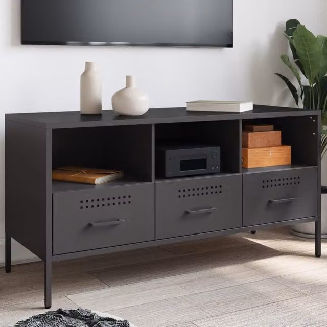 Berkfield Home Industrial Black Metal TV Cabinet W: 100.5 cm, D: 39 cm, H: 50.5 cm – 1