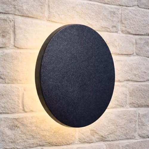 CGC Lighting Modern Black Round LED Outdoor Wall Light, IP65 Waterproof, 4000k Cool White, W/D/H: 23.0 x 20.5 x 16.5 cm – 1