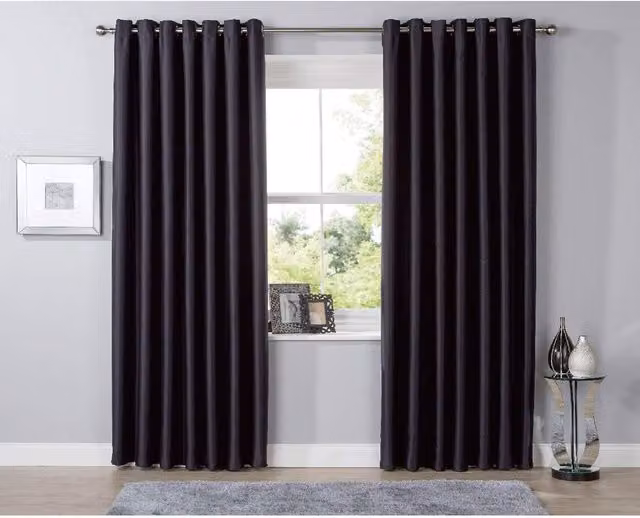 NewEdgeBlinds Blackout Fabric Panel Curtains with Eyelets, Black, Width: 167 cm