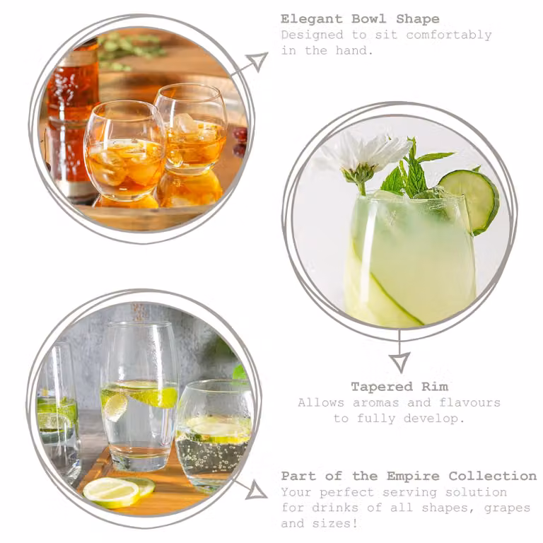 LAV Empire Transparent Glass Tumbler Whiskey Glasses, 405 ml, Pack of 6