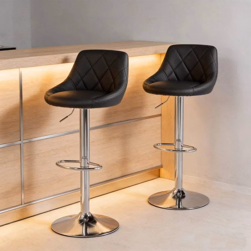 KORVIXA Set of 2 Black Mid-Back Oval PU Leather Swivel Barstools – 4