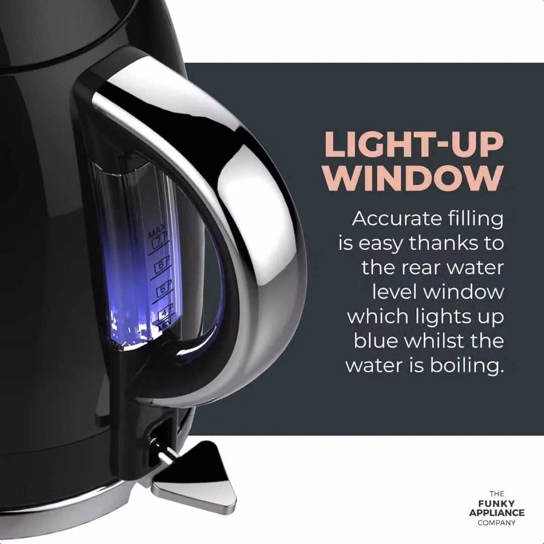 The Funky Appliance Company Large Retro Kettle in Black with 1.7L Capacity – 4