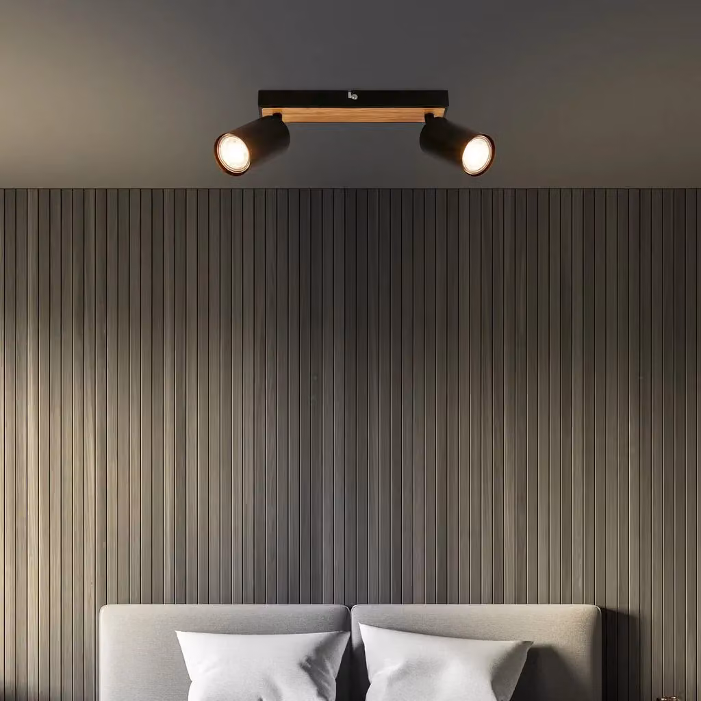 Briloner Adjustable LED Ceiling Spotbar in Black and Wood, 2 x GU10, 25.5 cm – 5