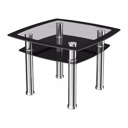 AVF Black Glass Side Table with Metal Legs, W: 60 cm, D: 60 cm, H: 43 cm