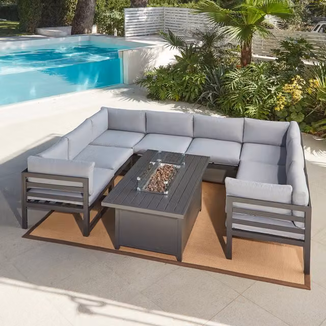 Tiede Luxury Modular Garden Furniture Set with Matt Grey Metal Fire Pit Table