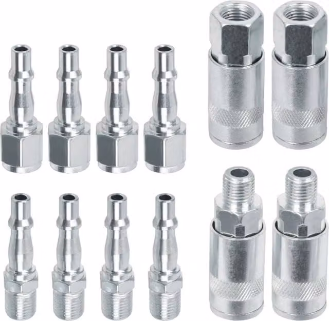 Havendro 12x 1/4" BSP Steel Air Compressor Quick Couplers in Silver