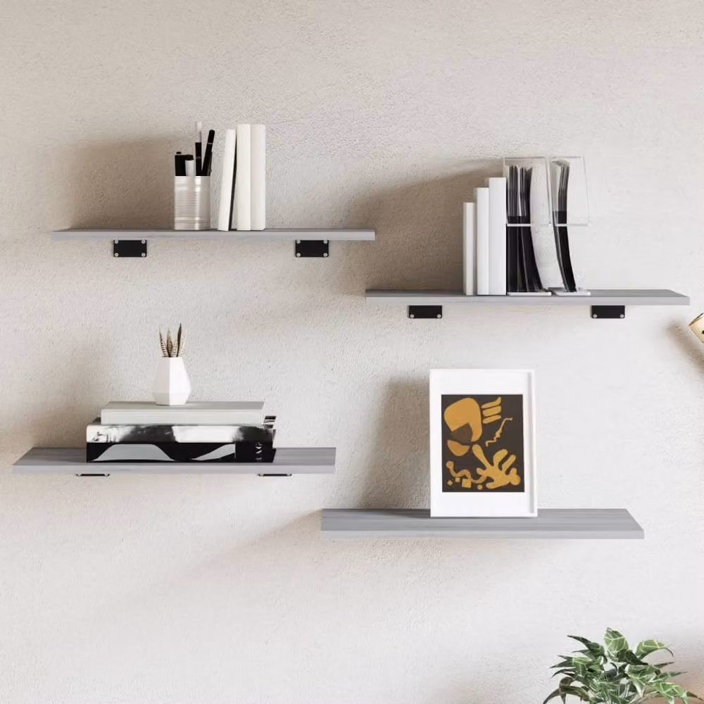 Berkfield Home Wall Mounted Shelves, 4 Piece Set in Grey Sonoma, W: 60 cm, D: 30 cm, H: 1.5 cm – 2