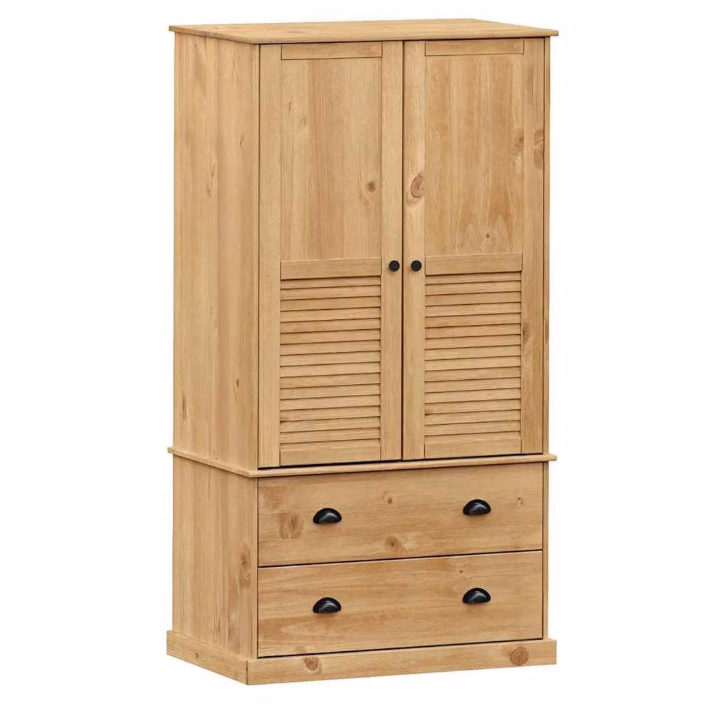 Berkfield Home VIGO Wardrobe in Brown Waxed Solid Pine with Integrated Drawers, W/D/H: 90 x 55 x 176 cm – 2