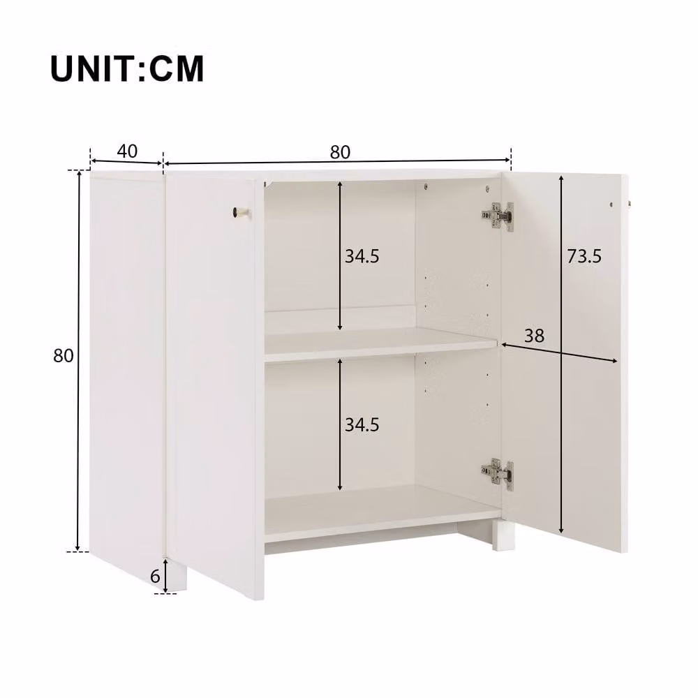 Merax White Arched 2-Door Sideboard Storage Cabinet with Gold Metal Handles, W/D/H: 80 x 40 x 80 cm – 2