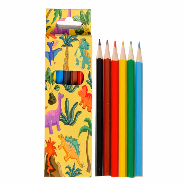 LG-Imports 12 Pack of Dinosaur Themed Multicolour and White Wax Wood Coloured Pencils, 9 cm