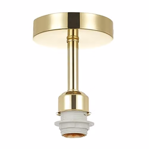 Happy Homewares Polished Brass Ceiling Light Fitting for Industrial Style E27 Bulbs, W/D/H: 12 x 12 x 17 cm