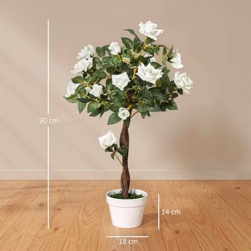 Outsunny White Artificial Rose Tree with 21 Flowers and 350 Silk Leaves, 90 cm Height – 5