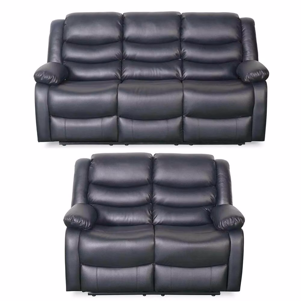 Furnishings For Less UK Cortland 3 + 2 Seater Sofa Suite in Black Synthetic Leather with Manual Reclining – 4