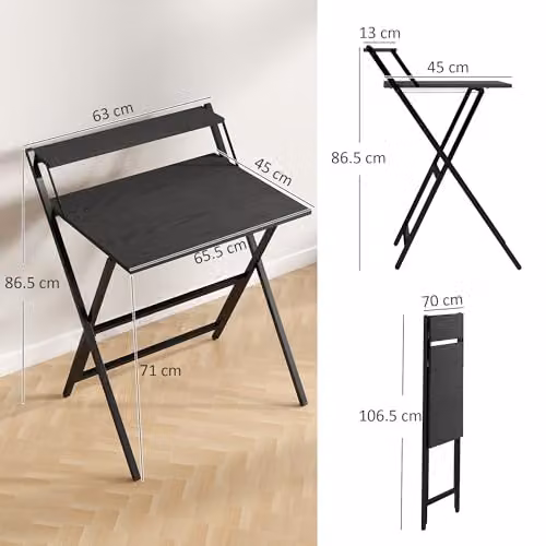 HOMCOM Black Folding Computer Desk with Monitor Shelf, W/D/H: 70 x 62 x 86.5 cm – 3