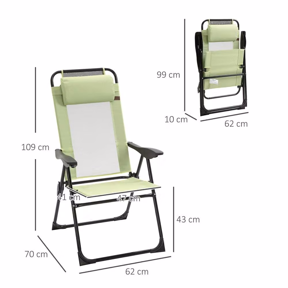 EONLION Set of 2 Outsunny Green Portable Folding Recliners with Multi-Position Glide – 2