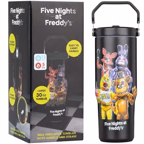 Get Trend Five Nights at Freddy's Insulated Stainless Steel Tumbler with Straw and Handle, 850ml, Black