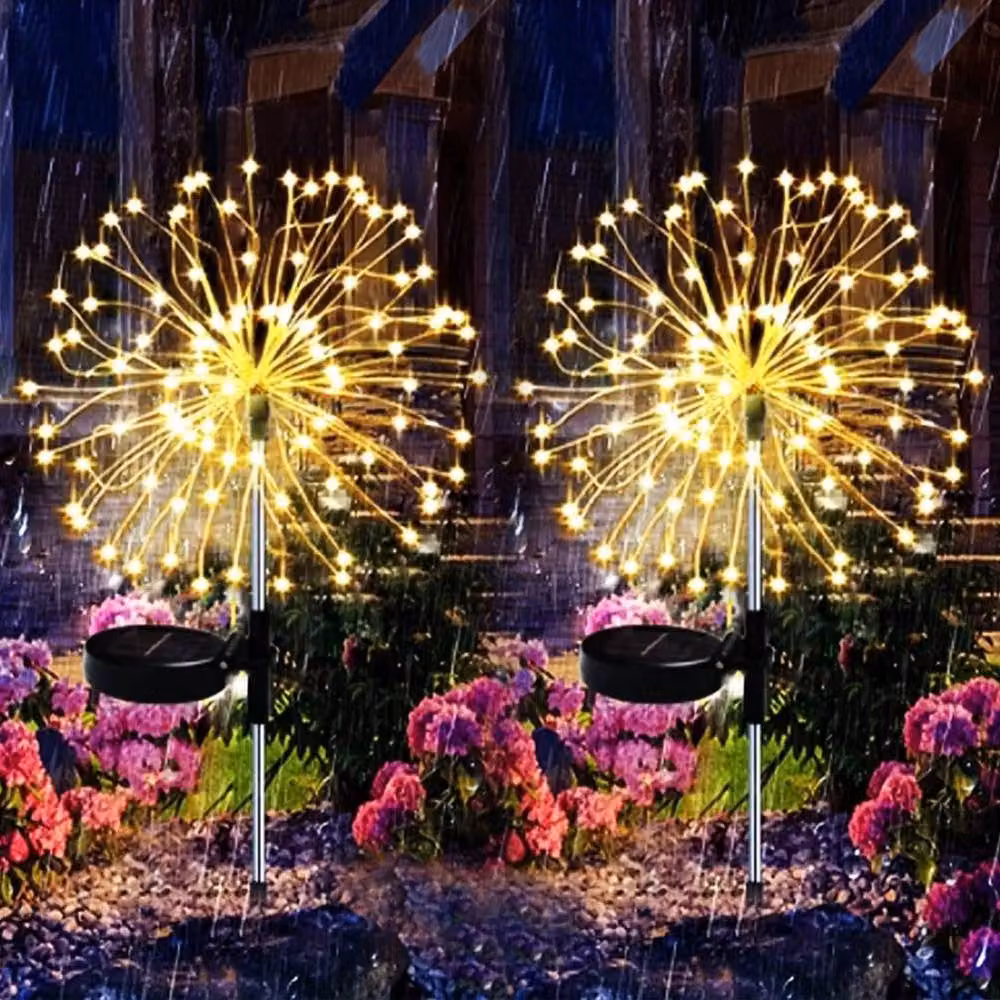 SPETLEK 2x 150 LED Solar Powered Firework Garden Path Lights in Warm White – 2