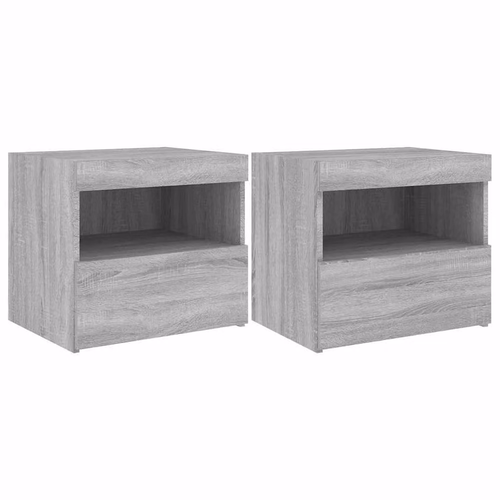 Berkfield Home Beautiful Set of 2 Grey Bedside Cabinets with Integrated LED Lights, W: 50 cm, D: 40 cm, H: 45 cm – 3