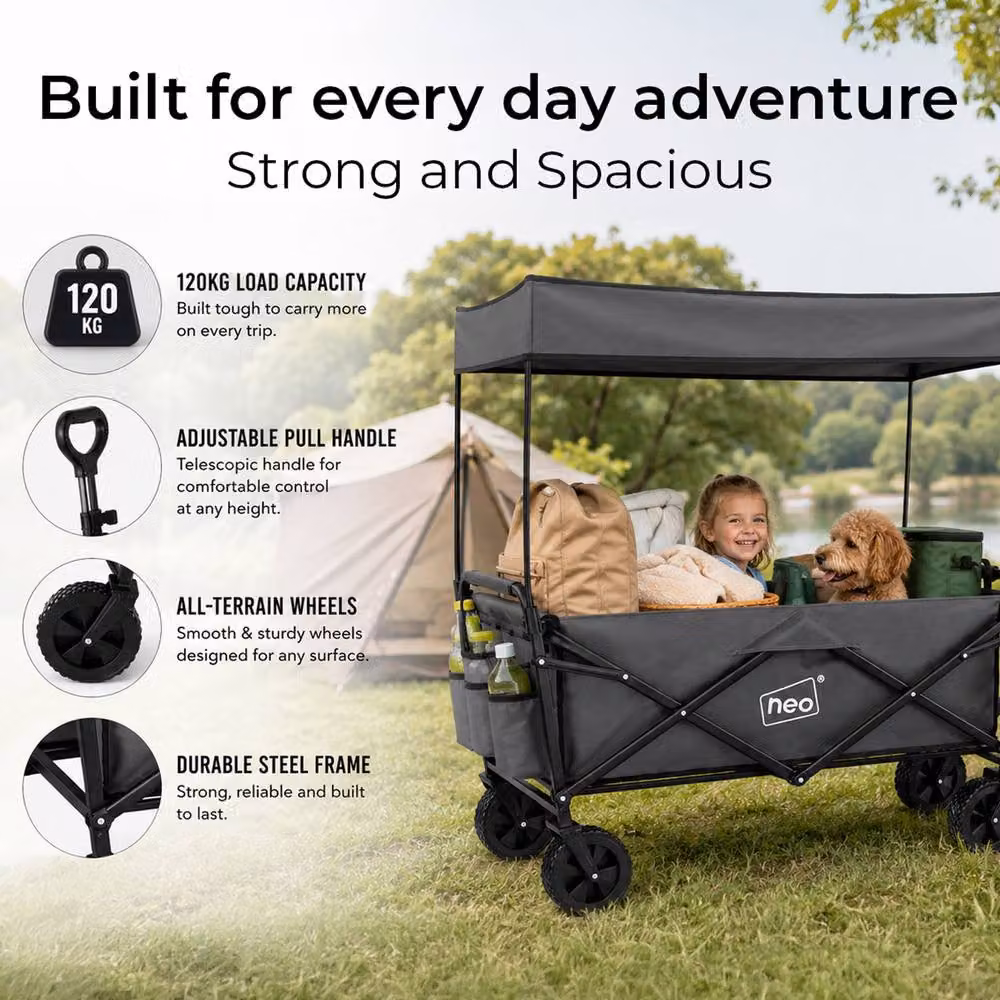 Neo Folding Garden Cart with Canopy in Grey, 140L Capacity – 4