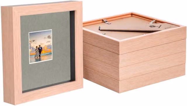 Nicola Spring Pack of 5 Square 3D Box Photo Frames in Light Brown and Grey, W/D/H: 15.24 x 15.24 x 15.24 cm