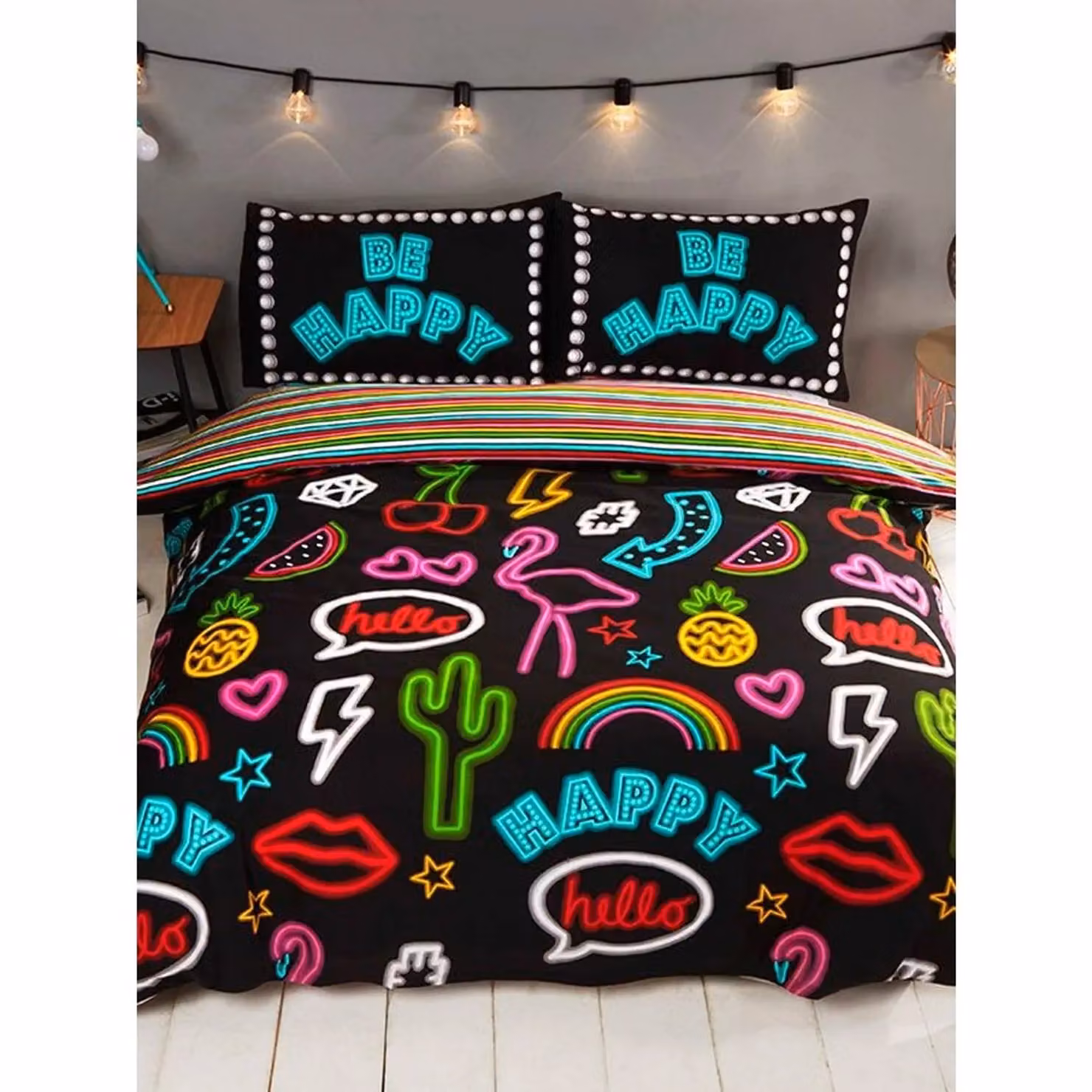 Rapport Be Happy Reversible Multicolour Striped Duvet Cover and Pillowcase Set, W: 140 cm, H: 200 cm – 2