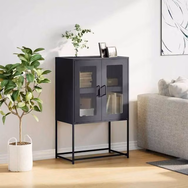 Berkfield Home Anthracite Steel Highboard in Charcoal, W/D/H: 68 x 39 x 107 cm – 1