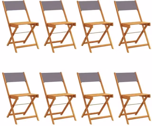 Berkfield Home Set of 8 Folding Garden Chairs in Anthracite Fabric and Acacia Wood