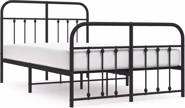 Berkfield Home Metal Bed Frame with Headboard and Footboard in Black, W/D/H: 120 x 200 cm