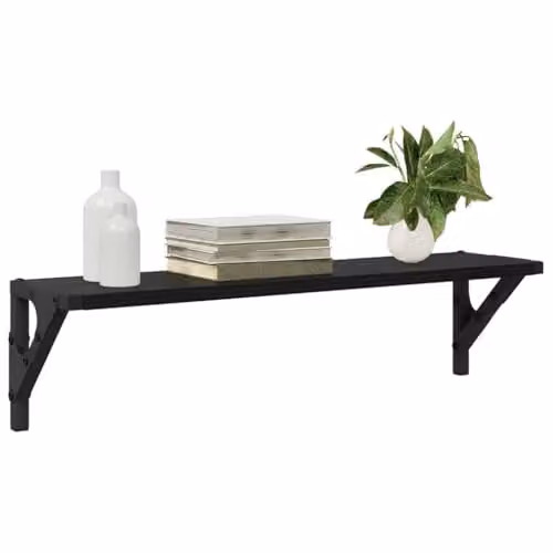 vidaXL Set of 2 Wall-Mounted Oak Shelves in Black, W/D/H: 60 x 15 x 15.5 cm – 1
