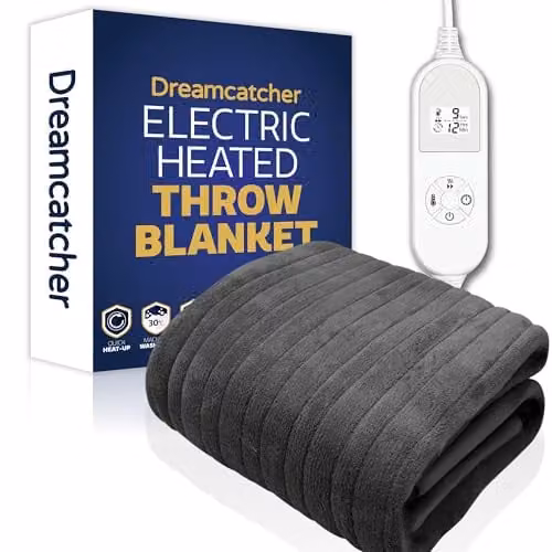 Dreamcatcher Grey Heated Throw Blanket with 9 Heat Settings and 12HR Timer – 1