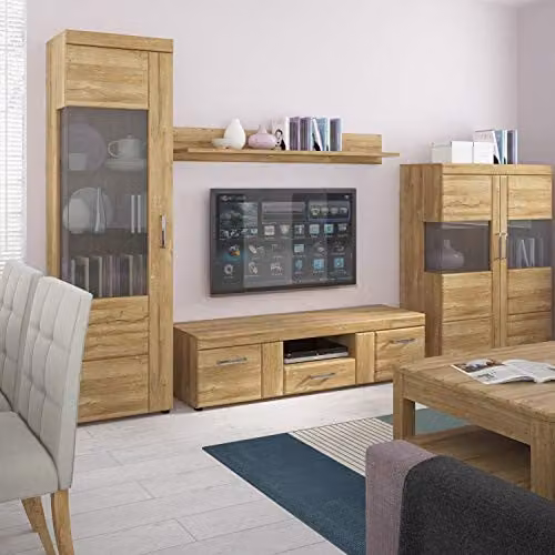 Furniture To Go Cortina Tall Glazed Display Cabinet in Brown Oak, H 195.0 x W 37.4 x D 48.7 cm – 3