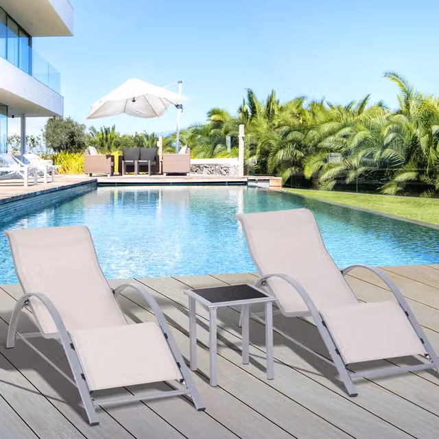 Outsunny 3 Piece Modern Lounge Chair Set in Beige and White