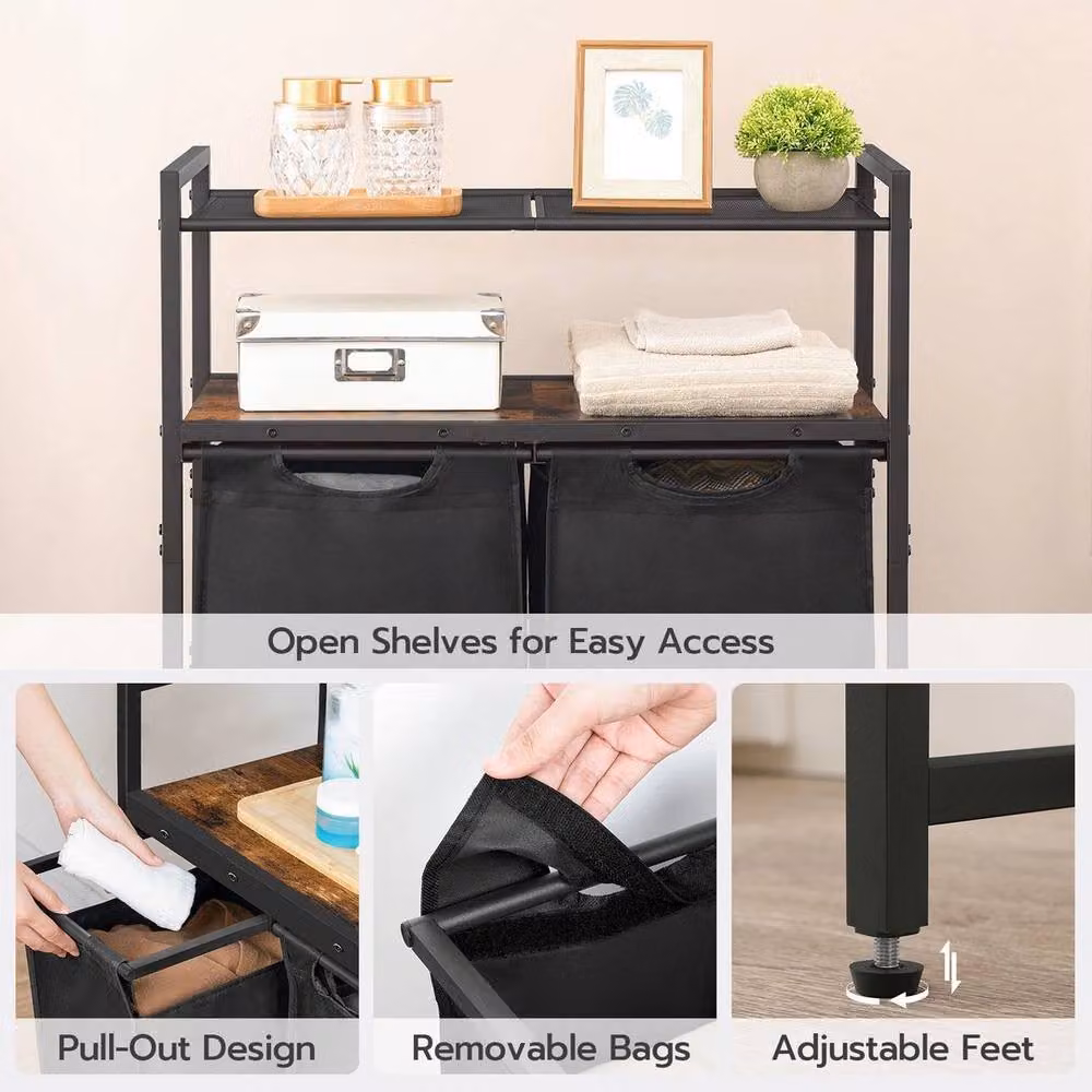 FLAVORA 2 Bag Pull-out Removable Laundry Sorter Hamper Basket in Black – 4
