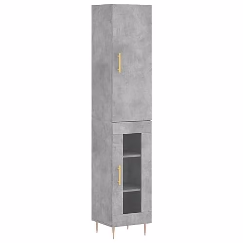 vidaXL Modern Grey Highboard in MDF and Metal, W/D/H: 34.5 x 34 x 180 cm