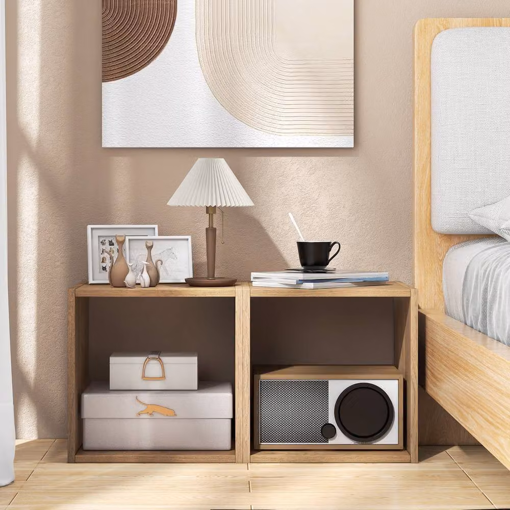 Costway 2 Piece Decorative Wooden Vinyl Record Storage Cubes in Natural Brown – 3